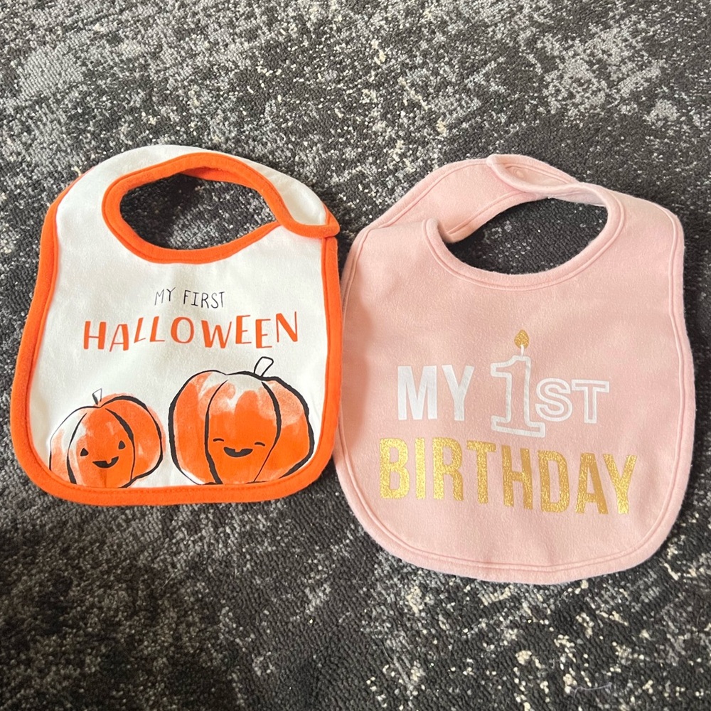 Set of 2 Carters bibs 1st Birthday & 1st Halloween